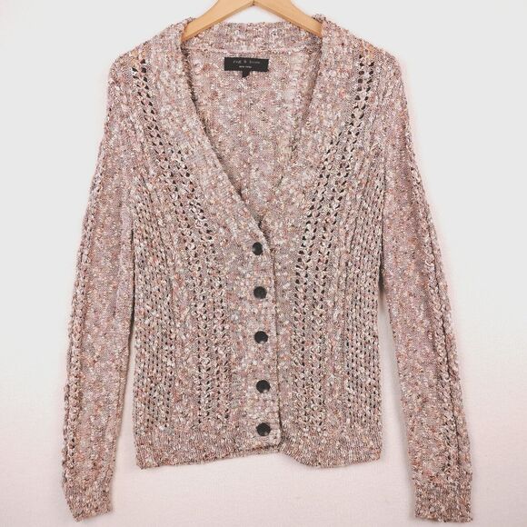 Rag & Bone Cardigan Sweater Women Size Medium Beige Button Up Chunky Loose Knit - Picture 1 of 16